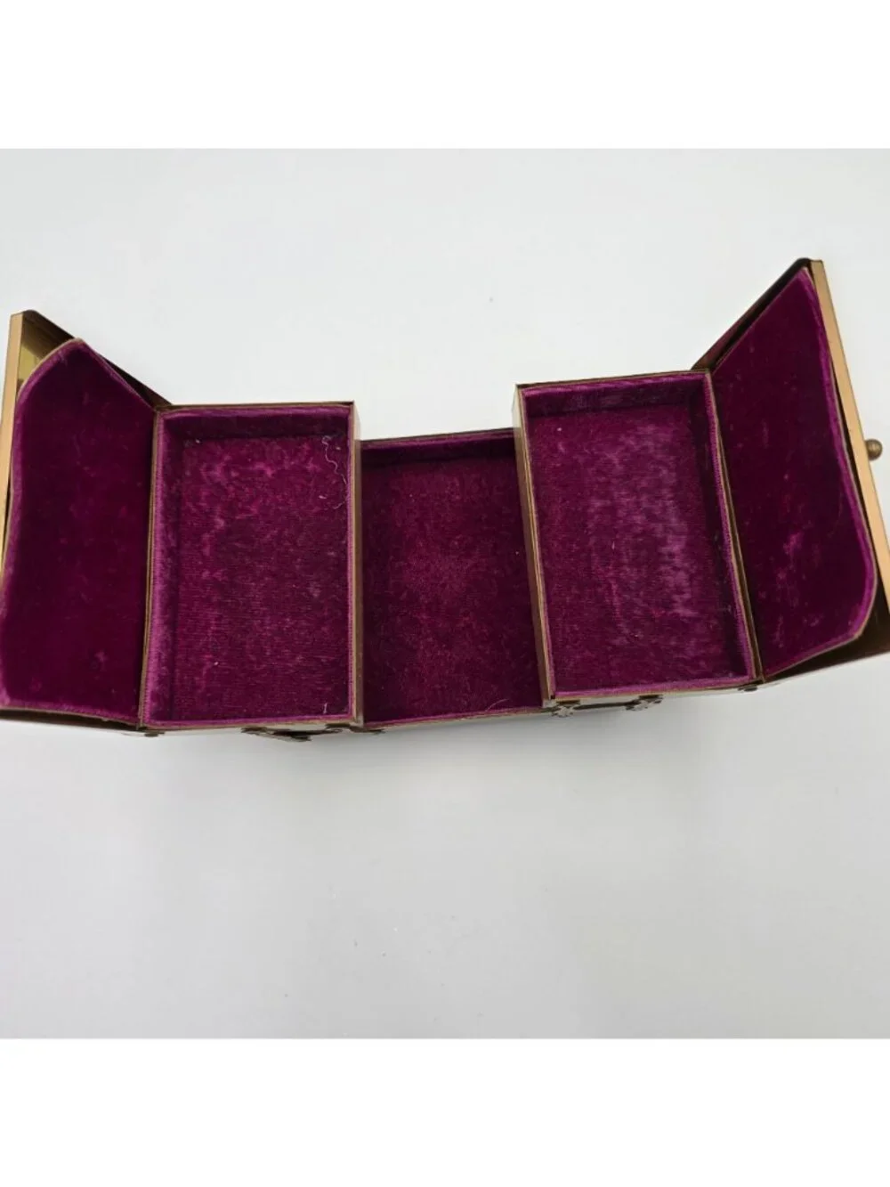 Vintage Gold-Tone Jewelry Box Pearl Embellishments & Velvet Inner Compartments
